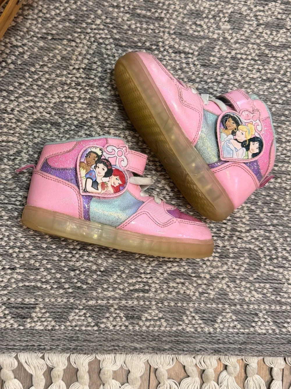 Y2K Disney Princess Light Up High-Top Sneakers Sz 11 Multi Princess Lights Work
